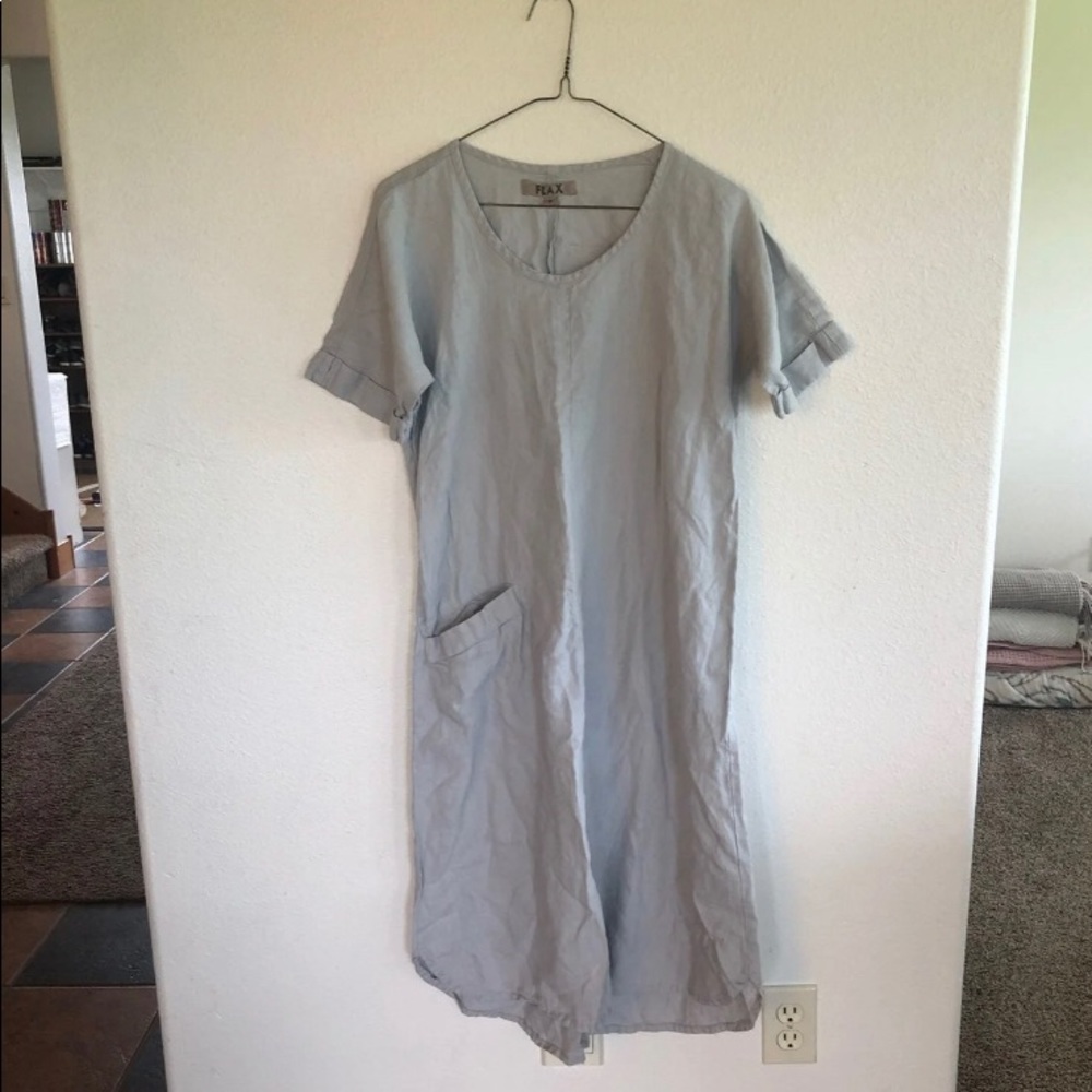 Flax linen dress light blue/gray size small